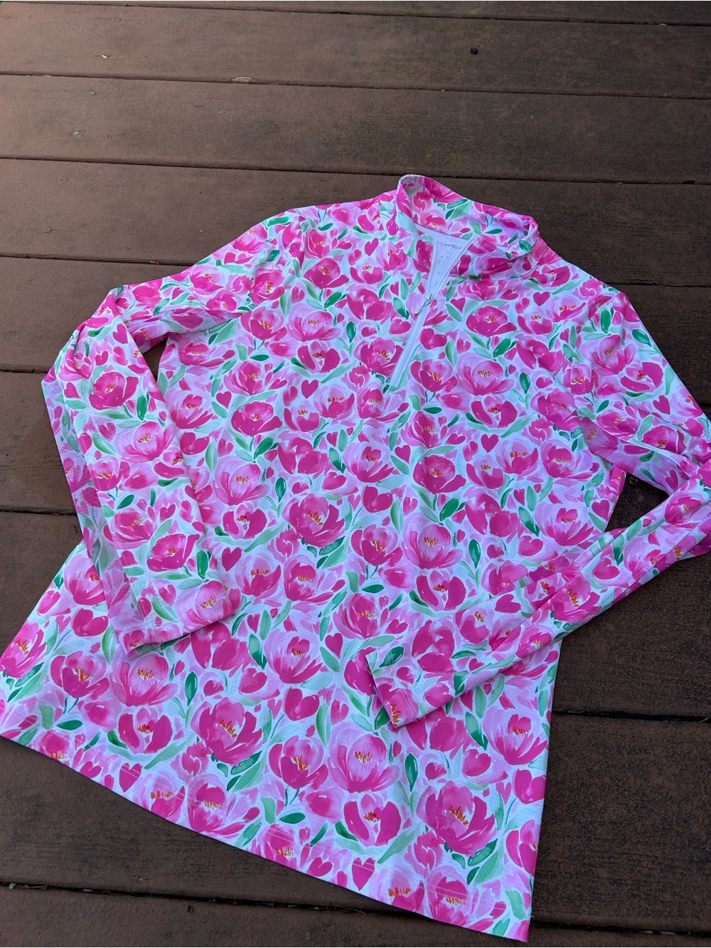 Pink Floral Long-Sleeve Rash Guard Top